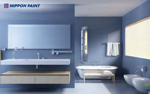 Mẫu sơn nội thất màu xanh dương dành cho phòng tắm tươi mát.
