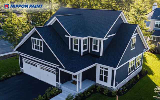 Xanh lam phối chi tiết trắng tạo điểm nhấn tinh tế, sang trọng và hiện đại cho ngoại thất