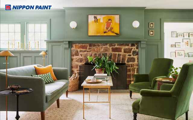 Sơn nội thất phòng khách màu xanh lá -&nbsp; hòa mình với thiên nhiên.
