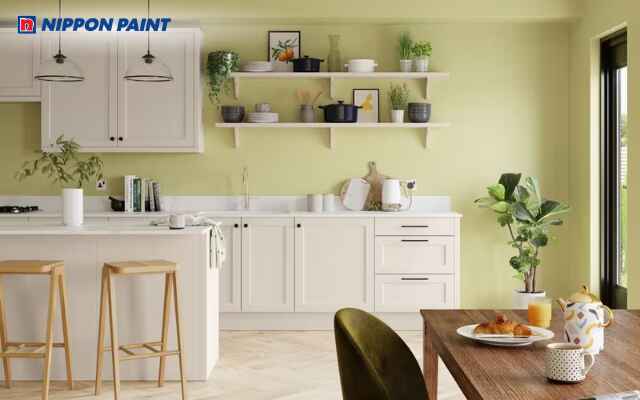 Sơn nội thất màu xanh lá dành cho nhà bếp.