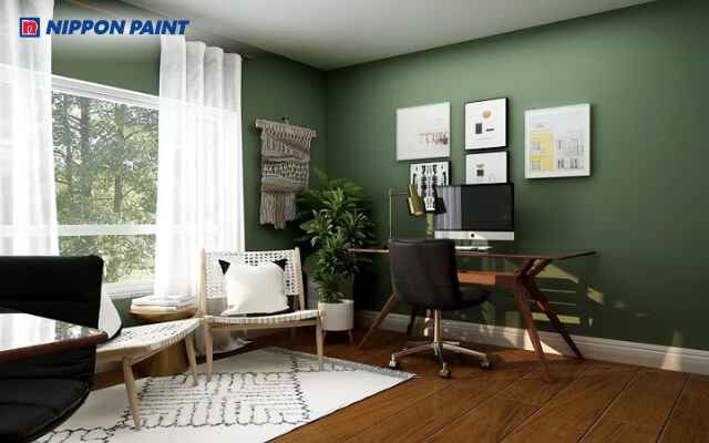 Sơn nội thất màu xanh lá dành cho bàn làm việc thêm sáng tạo.