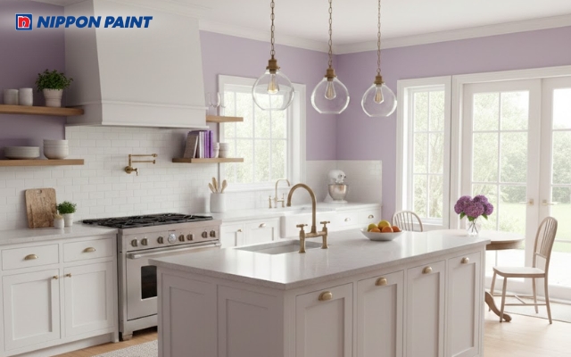 Sơn nhà bếp màu tím tạo không gian độc đáo và dễ phối với đồ nội thất
