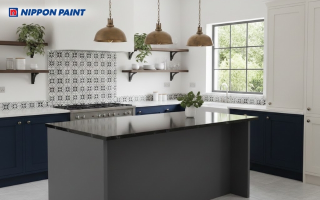 Sự tương phản tinh tế giúp không gian bếp thêm chiều sâu