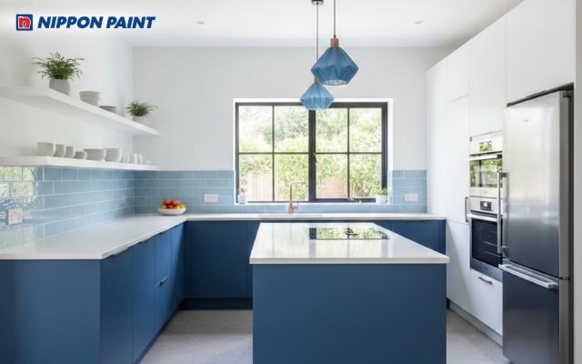 Sắc trắng kết hợp xanh dương đậm hiện đại và cá tính