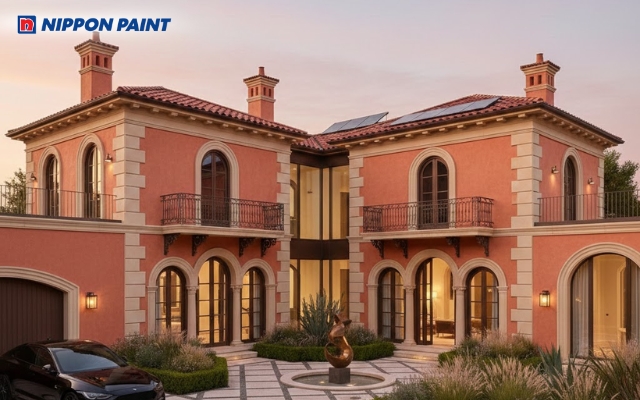 Gam san hô giúp kiến trúc nhà chữ L trở nên sinh động và gần gũi hơn