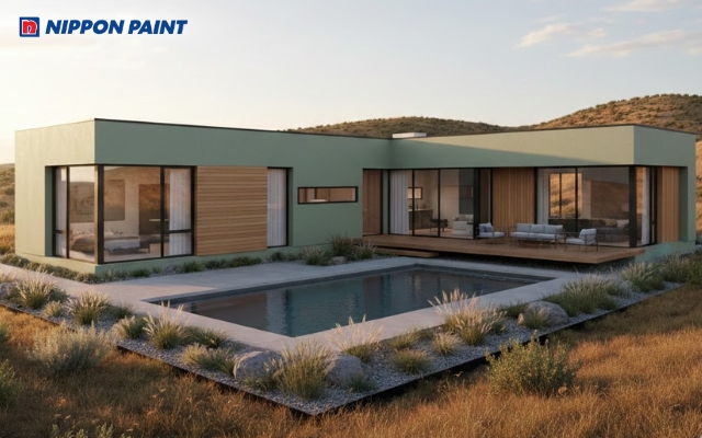 Gam xanh lá giúp kiến trúc nhà chữ L trở nên hài hòa, gần gũi và giàu sức sống