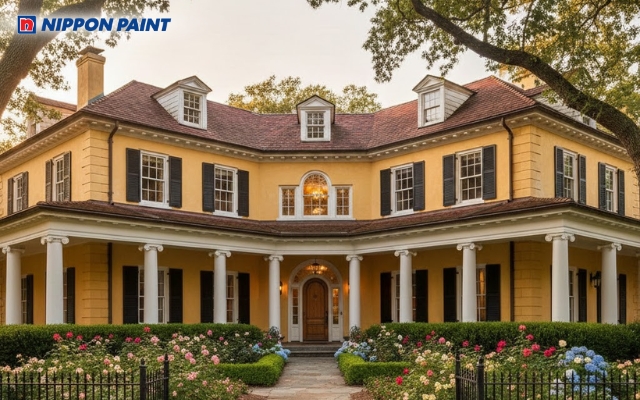 Nhà chữ L sơn vàng tạo điểm nhấn cá tính, mang sắc thái ấm áp và sang trọng