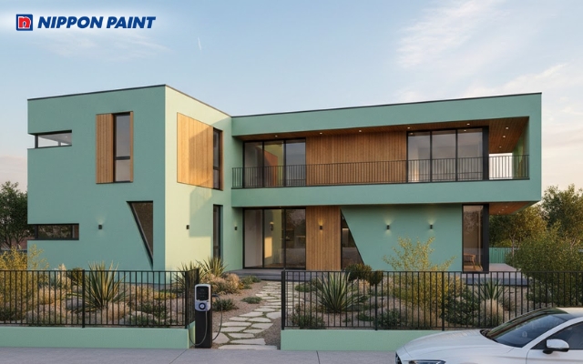 Nhà chữ L khoác sắc xanh bạc hà, mở ra cảm giác mát lành và cân bằng cho không gian sống