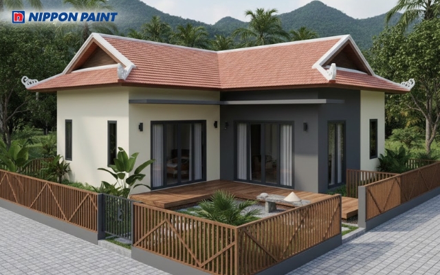 Sắc kem ấm áp kết hợp xám trung tính giúp nhà chữ L trông thanh lịch và bền đẹp theo thời gian