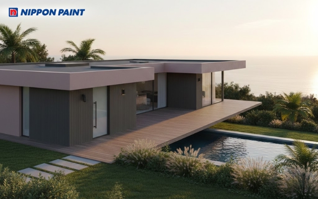 Màu tím hồng giúp không gian nhà chữ L trở nên dịu mắt, thanh lịch và giàu tính thẩm mỹ