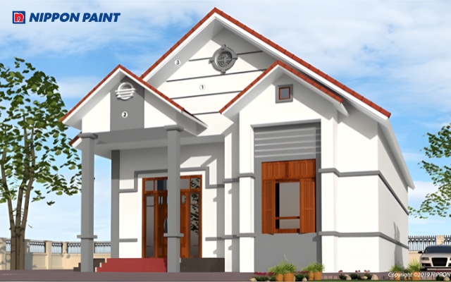 Mẫu 17: Căn biệt thự trông sáng sủa, nổi bật với màu Weathered Gray 13C-3D và sắc đỏ nâu của mái Thái