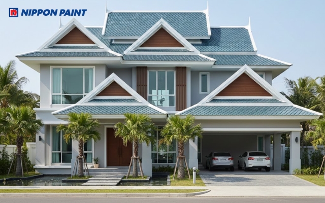 Mẫu 11: Mái Thái nhiều tầng phối tạo vẻ lịch lãm và nổi bật cho biệt thự