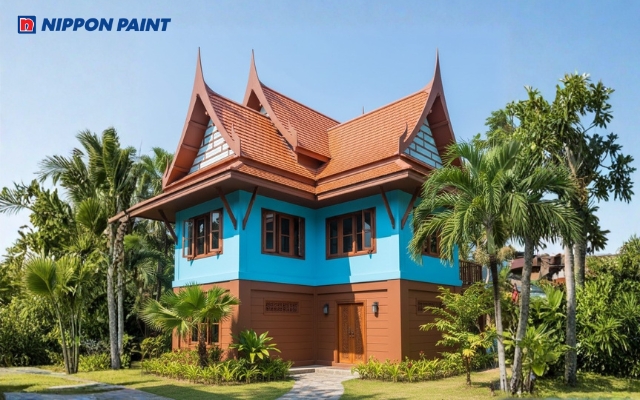 Mẫu 4: Summer Blue kết hợp Coccoa Bean và mái Thái đỏ cam giúp ngôi nhà trở nên nổi bật, sáng sủa hơn