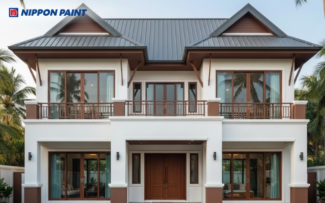 Mẫu 12: Mái Thái xanh phối White và Easton Brown mang đến vẻ đẹp thu hút cho công trình