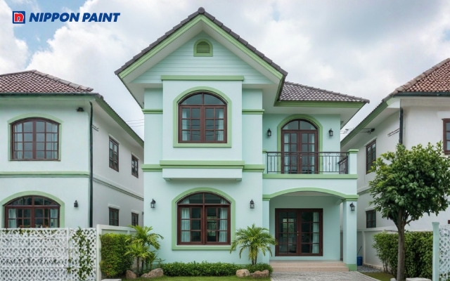 Mẫu 2: Nhà phố mái Thái sơn Eva 50A-2P, nhấn Alphalpha 50C-3D, tạo cảm giác thanh thoát và mát mẻ