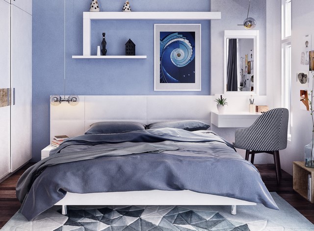 Phòng ngủ màu xanh pastel với thiết kế hiện đại, bắt mắt (Mã màu Blue Bliss NP-PB-2815P)