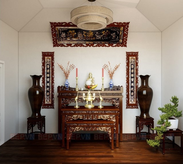 Không gian phòng thờ ấm cúng mà tôn nghiêm với màu sơn trắng kem sữa (Mã màu Dew Pearl OW018)