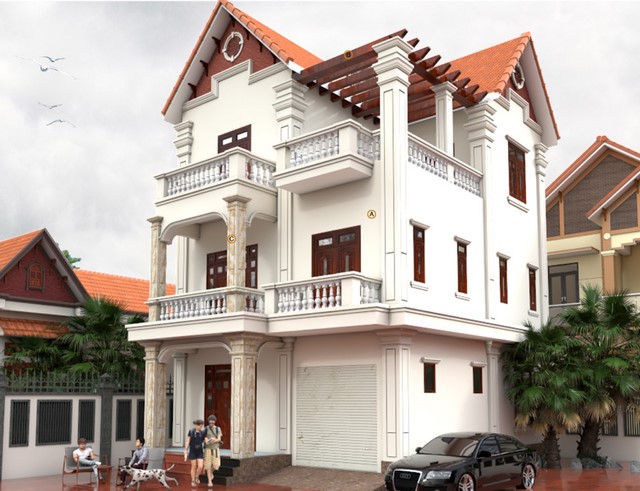 Mặt tiền nhà biệt thự trắng kem sữa (Mã màu Lime Carnation OW028)