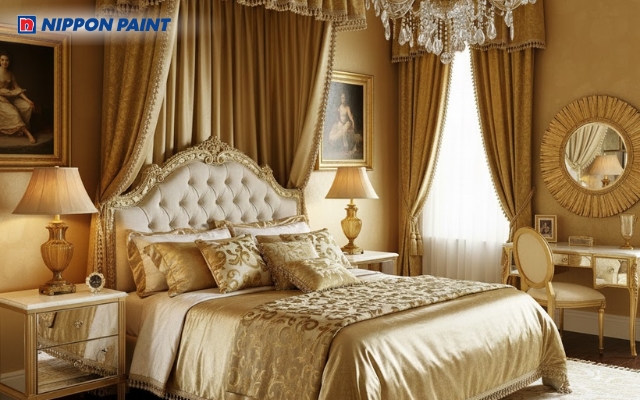 Phòng ngủ màu vàng kim giúp phòng ngủ thêm quyến rũ, tinh tế