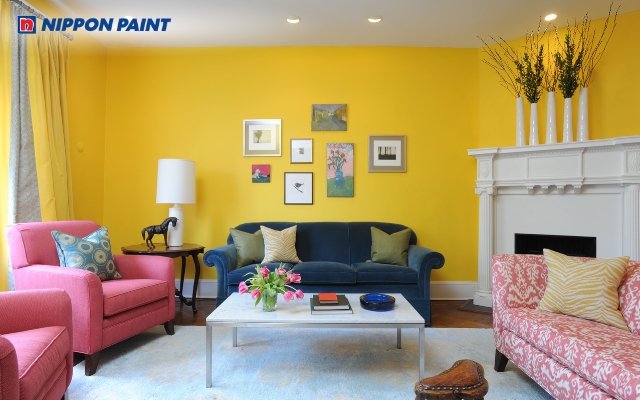 Phối màu xanh vàng giúp làm dịu thị giác và tạo điểm nhấn sinh động cho không gian nghỉ ngơi