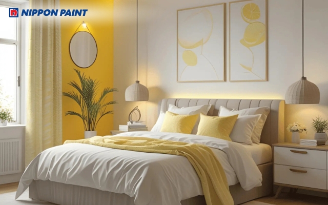 Sự kết hợp trắng vàng tạo cảm giác sạch sẽ, tinh khôi và mang lại năng lượng tích cực