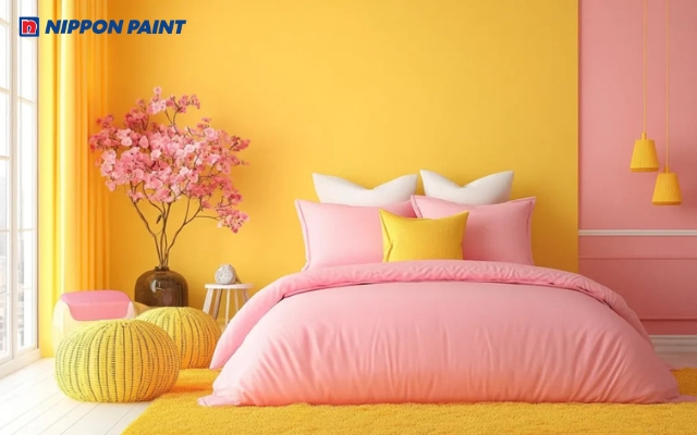 Sắc hồng và vàng chanh tạo không gian ngọt ngào, lãng mạn và đầy cảm hứng yêu đời