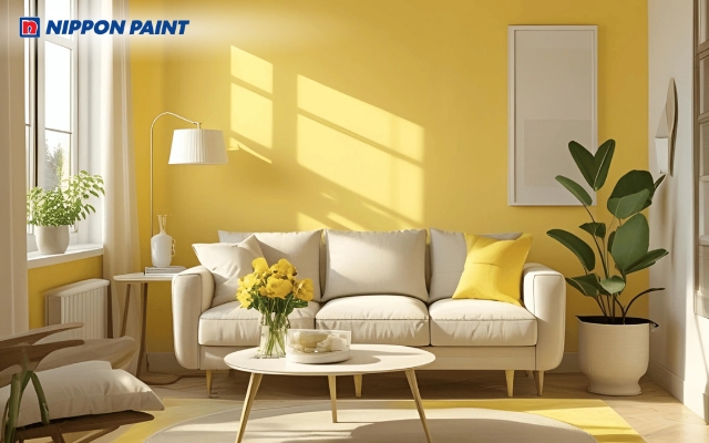 Màu sơn vàng chanh phối trắng giúp tối ưu ánh sáng tự nhiên và mở rộng diện tích phòng