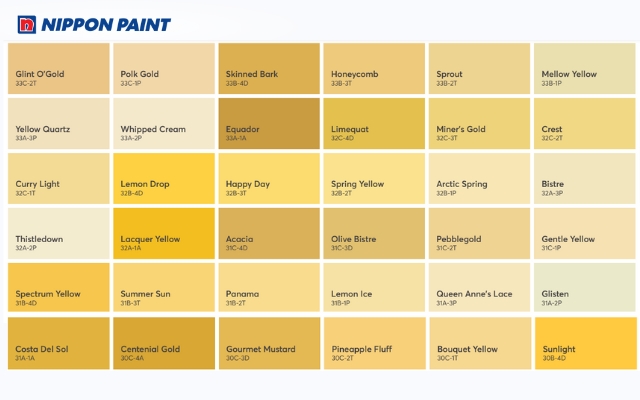 Bảng màu vàng nâu đa dạng từ Nippon Paint giúp chọn sắc độ phù hợp cho ngôi nhà