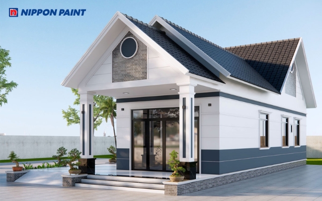 Mẫu nhà màu xám xanh kết hợp màu trắng tinh tế