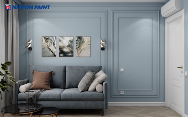 Phòng khách tông màu xám xanh hiện đại