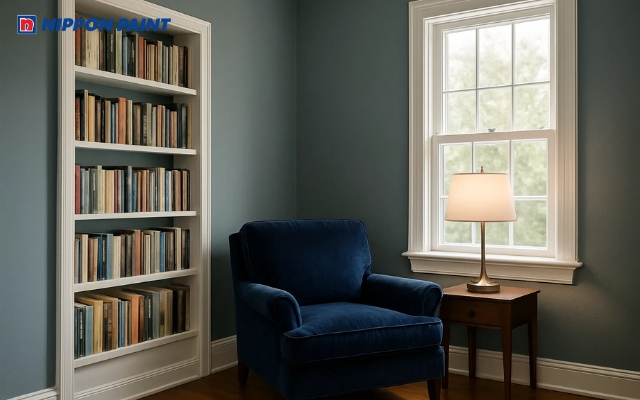 Phòng đọc sách sở hữu vẻ đẹp tinh tế, nhẹ nhàng