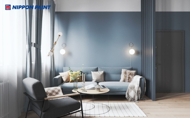 Gam màu xám xanh mang đến vẻ đẹp tinh tế cho phòng khách