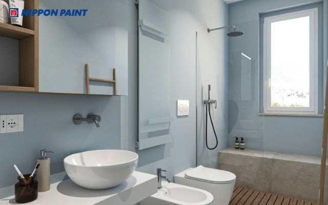 Gam màu xám xanh tạo cảm giác thư giãn, sạch sẽ cho nhà tắm