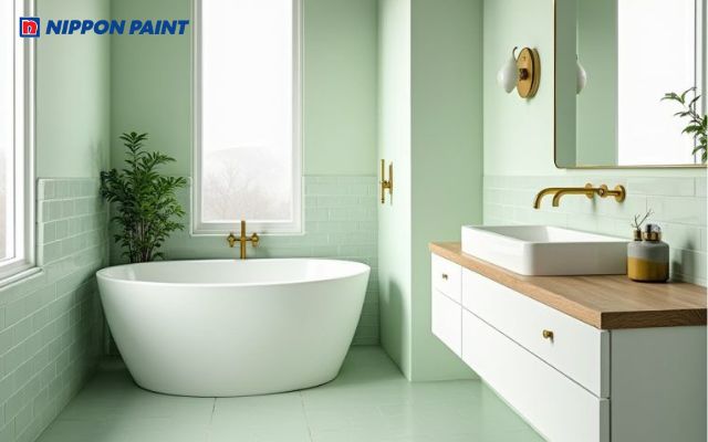 Sơn nhà màu xanh ngọc bích biến phòng tắm trở thành nơi thư giãn lý tưởng cho bạn