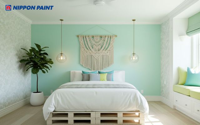 Sơn màu xanh ngọc bích khiến phòng ngủ trở nên yên bình và giúp bạn dễ đi vào giấc ngủ