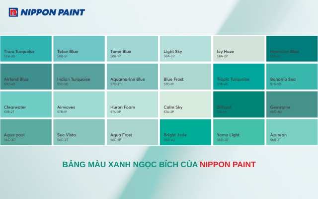 Bảng màu xanh ngọc bích của Nippon Paint, giúp bạn dễ dàng lựa chọn màu sắc phù hợp