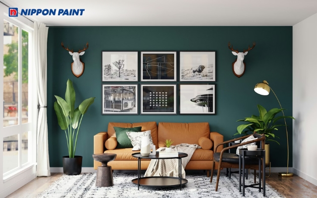 Xanh rêu kết hợp vật liệu tự nhiên tạo không gian tinh tế và đẳng cấp