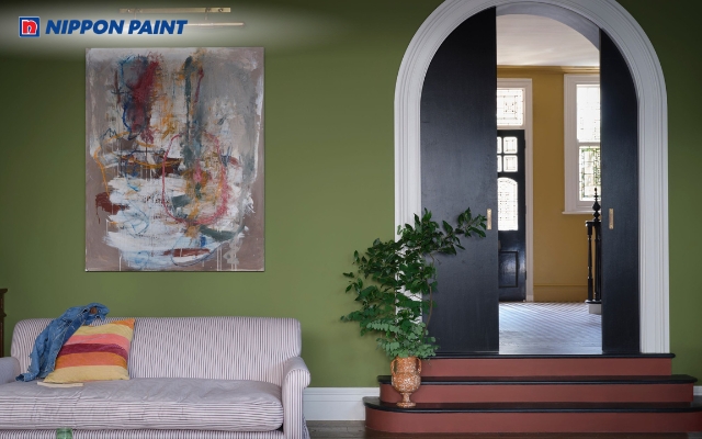 Kết hợp xanh rêu với các tông màu trung tính để giúp không gian tươi sáng, thoáng đãng hơn