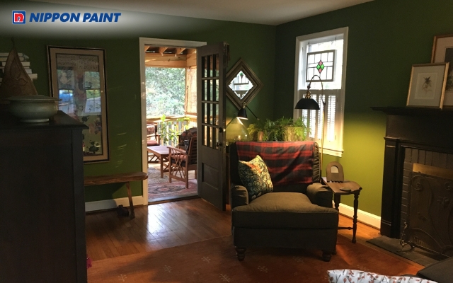 Sơn tường xanh rêu điểm giúp không gian thêm phần tinh tế