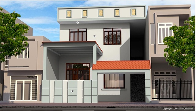 Mẫu 1: Thiết kế nhà phố 2 tầng đơn giản với màu sơn Silver Fox (52A-2P) mới lạ, độc đáo