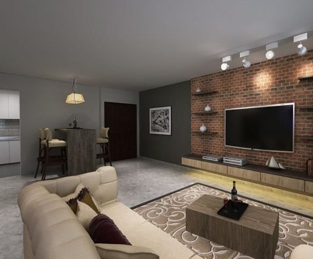 Mẫu 9: Gam màu nội thất xám, xám đậm tạo không gian phòng khách sâu, ấm cúng