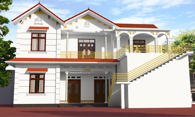 Mẫu 6: Nhà 2 tầng cấp 4 màu trắng thiết kế hiện đại, không gian rộng rãi, thoáng đãng