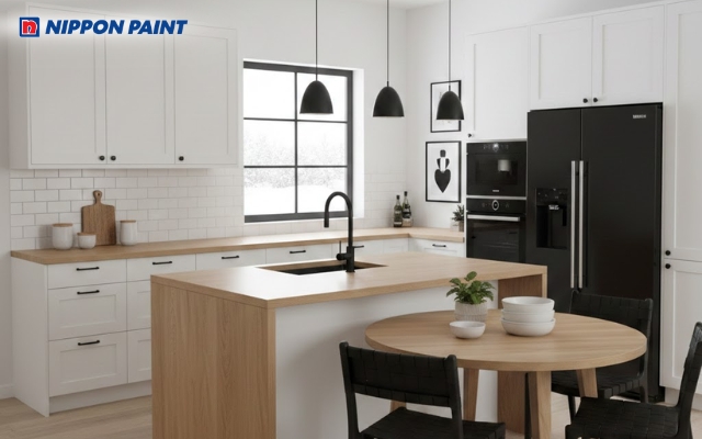 Phòng bếp theo phong cách Bắc Âu tạo sự tương phản tinh tế