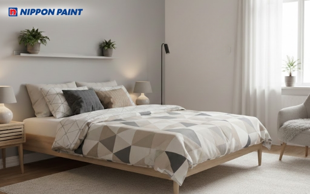 Phòng ngủ màu xám nhạt phù hợp người thích không gian hiện đại, tối giản