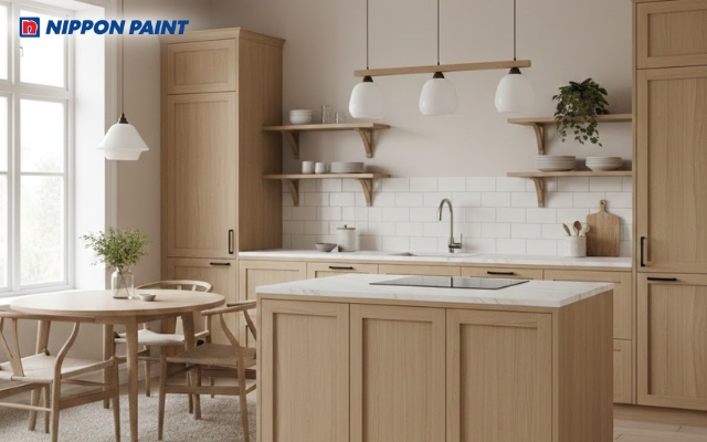 Không gian bếp ấm áp, phù hợp gia đình trẻ