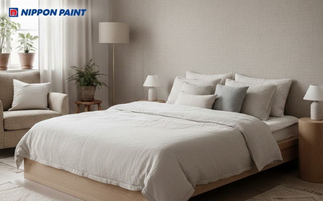 Phòng ngủ màu kem sáng tạo cảm giác mềm mại, dễ chịu khi nghỉ ngơi