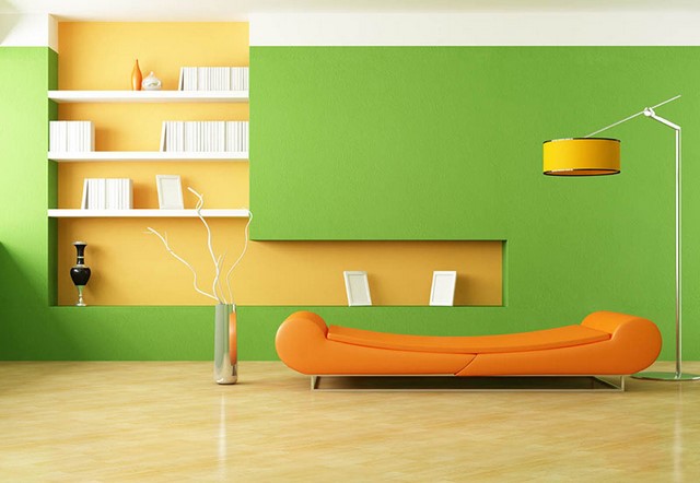 Thiết kế phòng khách màu xanh lá và màu cam chanh trẻ trung (Màu Sharp Green 42B-4D)