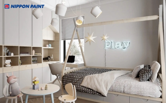 Phòng ngủ tông xám cho những bé gái năng động