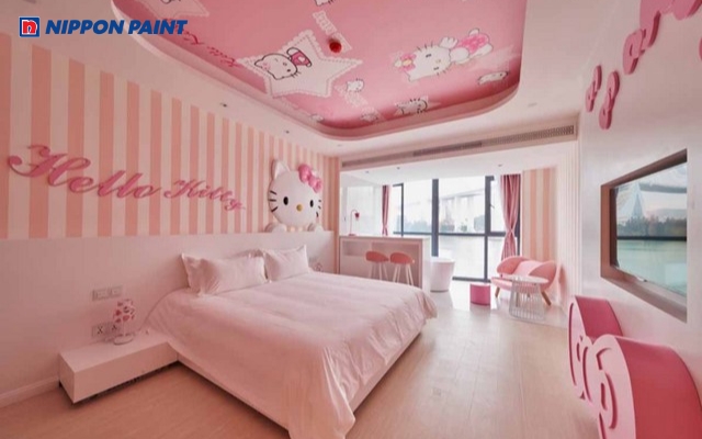 Phòng ngủ bé gái tông màu hồng phấn