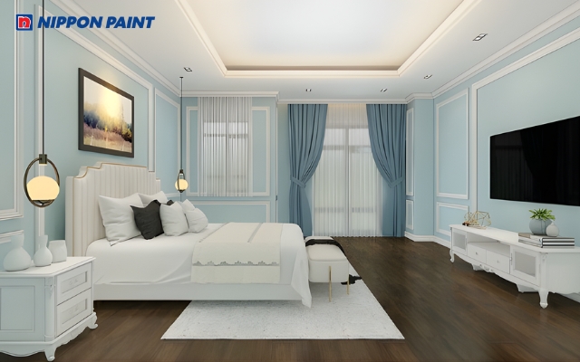 Phòng ngủ màu xanh dương tạo cảm giác nhẹ nhàng, thư giãn